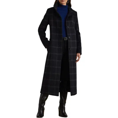 Ralph Lauren Lauren  Plaid Wool Blend Longline Coat In Black