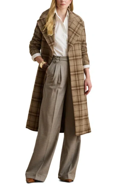 RALPH LAUREN LAUREN RALPH LAUREN PLAID WOOL BLEND TWILL WRAP COAT