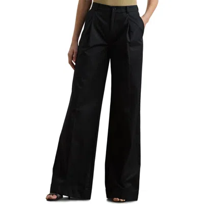 Ralph Lauren Lauren  Pleat Front Wide Leg Cotton Twill Pants In Black