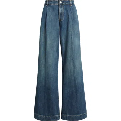 Ralph Lauren Lauren  Pleated High Waist Wide Leg Jeans In Blue