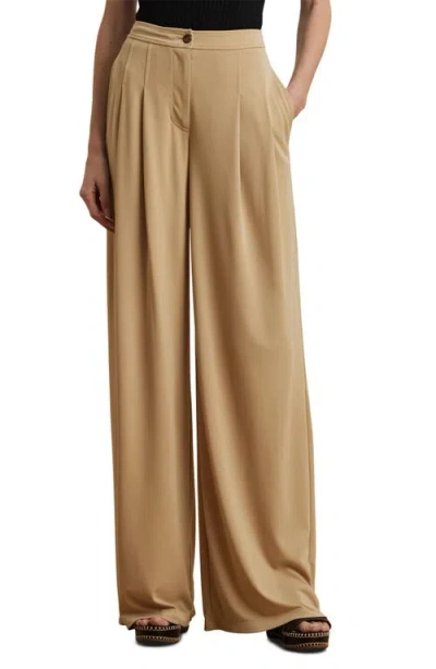 Ralph Lauren Lauren  Pleated Wide Leg Knit Pants In Sand