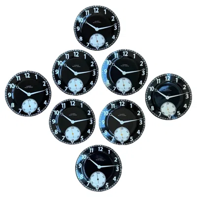 Pre-owned Ralph Lauren Lauren  Pocket Watch Dessert Plates ~ Set Of 8 In Black