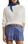 Ralph Lauren Lauren  Pointelle & Cable Detail Cotton Sweater
