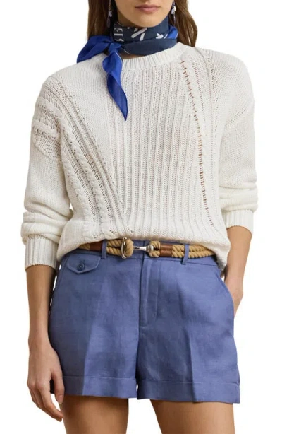 Ralph Lauren Lauren  Pointelle & Cable Detail Cotton Sweater