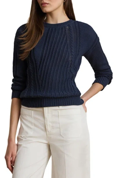 Ralph Lauren Lauren  Pointelle & Cable Detail Cotton Sweater