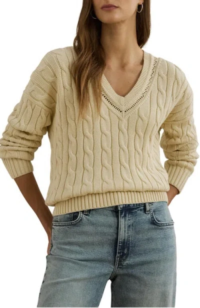 Ralph Lauren Lauren  Pointelle & Cable Knit Cricket Sweater In Brown