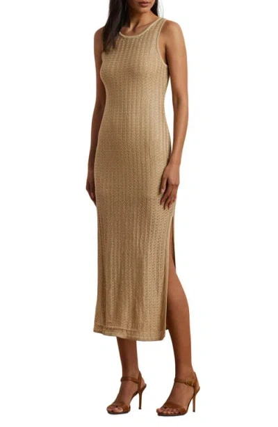 Ralph Lauren Lauren  Pointelle Linen Blend Knit Tank Dress In Sand Dune