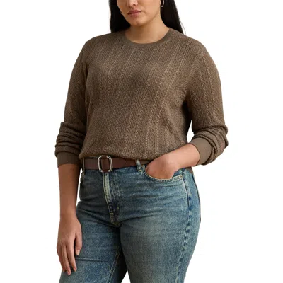 Ralph Lauren Lauren  Pointelle Stitch Cotton Blend Sweater In Brown