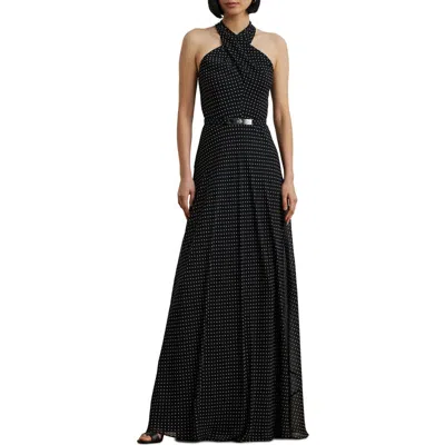 RALPH LAUREN LAUREN RALPH LAUREN POLKA DOT BELTED GEORGETTE GOWN