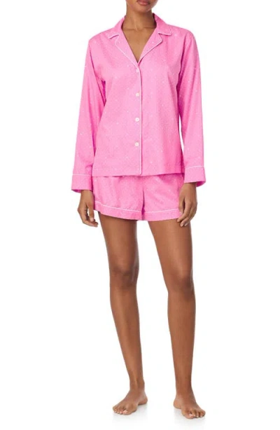 Ralph Lauren Lauren  Polka Dot Cotton Blend Short Pajamas In Pink