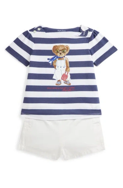 Ralph Lauren Babies'  Polo Bear T-shirt & Twill Shorts Set In Boat House Navy Stripe