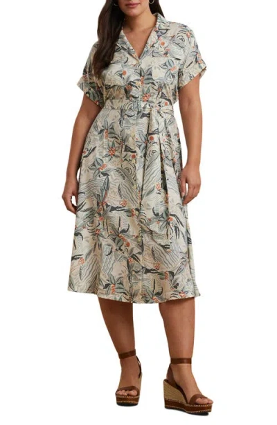 Ralph Lauren Lauren  Print Belted Shirtdress In Cream Multi