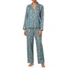 Ralph Lauren Women's Long Sleeve Notch Collar Long Pant Pajama Set In Blue