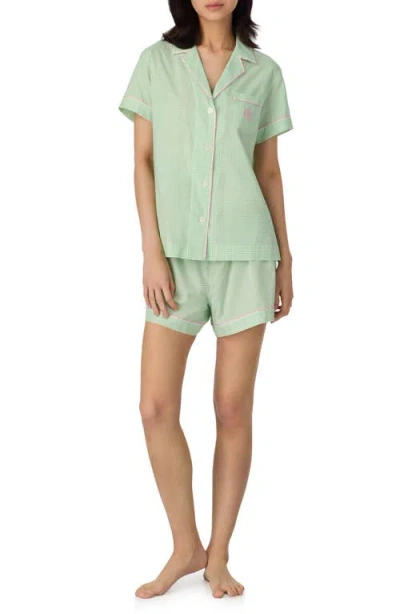 Ralph Lauren Lauren  Print Cotton Blend Short Pajamas In Green Check