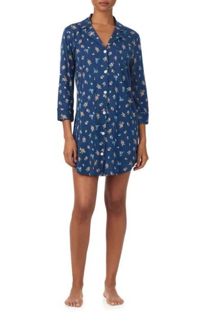 Ralph Lauren Lauren  Print Cotton Blend Sleep Shirt In Blue