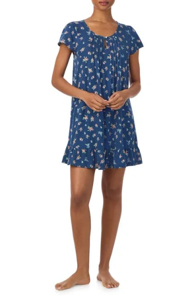 Ralph Lauren Lauren  Print Short Sleeve Nightgown In Blue