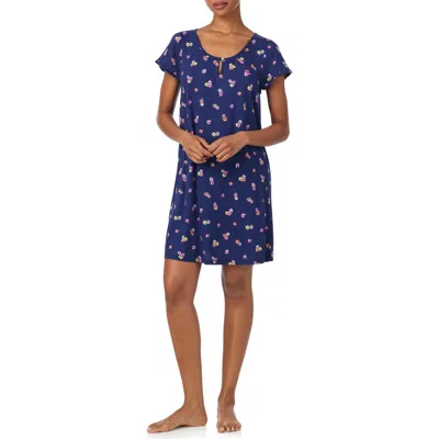 Ralph Lauren Lauren  Print Short Sleeve Nightgown In Blue