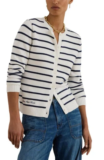Ralph Lauren Lauren  Ralhan Stripe Combed Cotton Cardigan In White