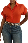 Ralph Lauren Plus Size Relaxed-fit Linen Short-sleeve Shirt In Red