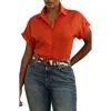 Ralph Lauren Lauren  Relaxed Fit Short Sleeve Linen Button-up Shirt In Red