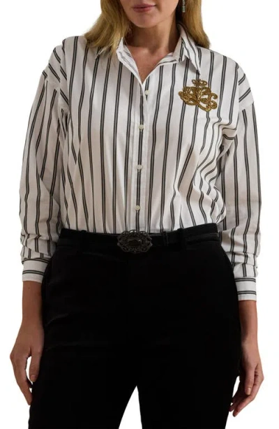 Ralph Lauren Lauren  Relaxed Fit Stripe Shirt In White