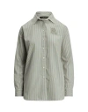 Ralph Lauren Lauren  Relaxed Fit Striped Broadcloth Shirt Woman Shirt Sage Green Size M Cotton In Sage Green