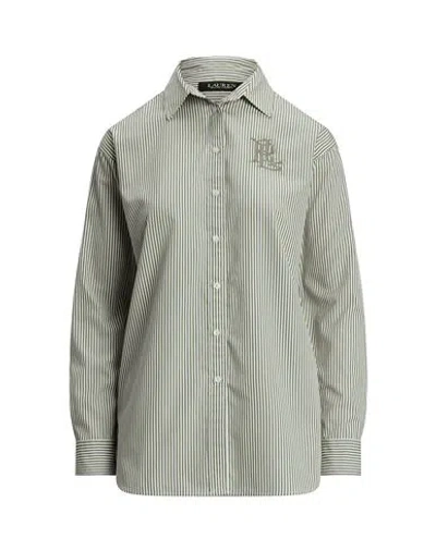 Ralph Lauren Lauren  Relaxed Fit Striped Broadcloth Shirt Woman Shirt Sage Green Size M Cotton
