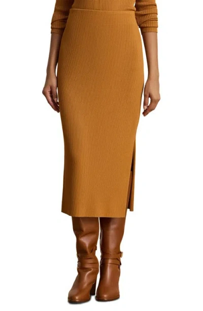 Ralph Lauren Lauren  Rib Midi Skirt In Brown