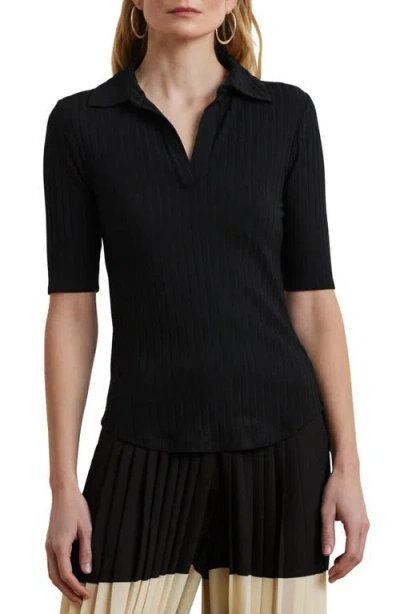 Ralph Lauren Johnny Collar Ribbed T-shirt In Black