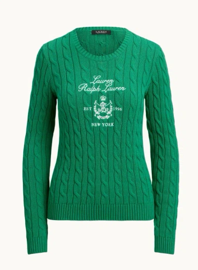 Ralph Lauren Logo-embroidered Cable-knit Sweater In Green