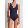 Ralph Lauren Ring Over The Shoulder One Piece Swimsuit In Dark Navy