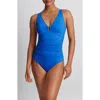 Ralph Lauren Ring Over The Shoulder One Piece Swimsuit In Electric Blue