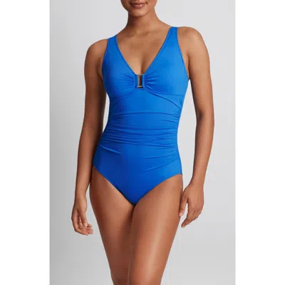Ralph Lauren Ring Over The Shoulder One Piece Swimsuit In Electric Blue