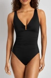 Ralph Lauren Lauren  Ring Underwire One-piece Swimsuit In Black