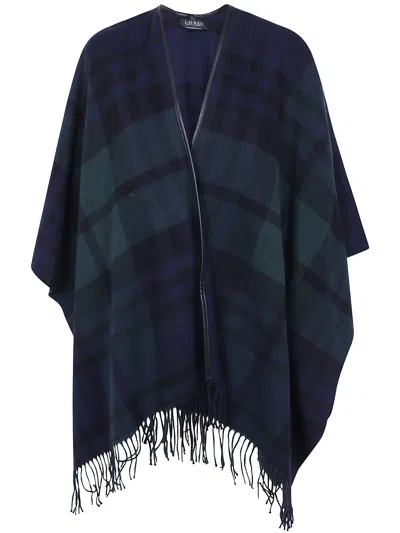 Ralph Lauren Lauren  "ruana" Fringes Poncho In Blue