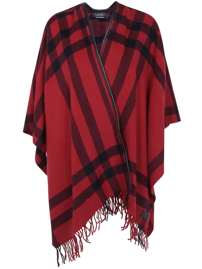 Ralph Lauren Lauren  "ruana" Fringes Poncho In Red