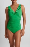 Ralph Lauren Lauren  Ruffle Surplice One-piece Swimsuit