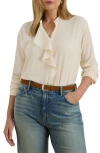 Ralph Lauren Lauren  Ruffle Trim Georgette Tunic In Neutral