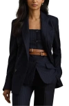 Ralph Lauren Womens Suiting Ryen Double Breasted Pinstripe Twill Blazer 0 22w In Blue