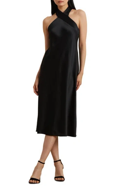 Ralph Lauren Lauren  Satin Charmeuse Cocktail Halter Dress In Black