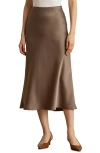 Ralph Lauren Lauren  Satin Charmeuse Midi Skirt In Brown