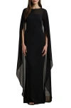 Ralph Lauren Lauren  Semisheer Capelet Georgette Gown In Black