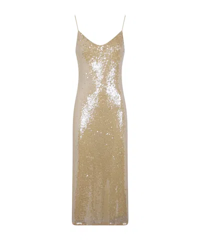 Ralph Lauren Lauren  Sequined Slip Dress In Gold