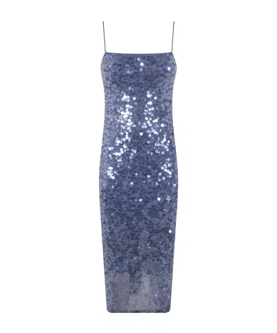 Ralph Lauren Lauren  Sequined Slip Midi Dress In Blue