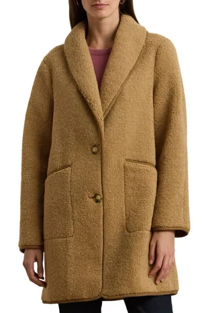 Ralph Lauren Lauren  Shawl Collar Faux Shearling Coat In Brown