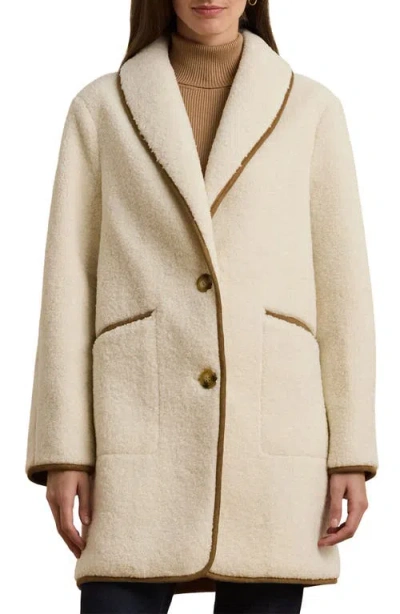 Ralph Lauren Lauren  Shawl Collar Faux Shearling Coat In White