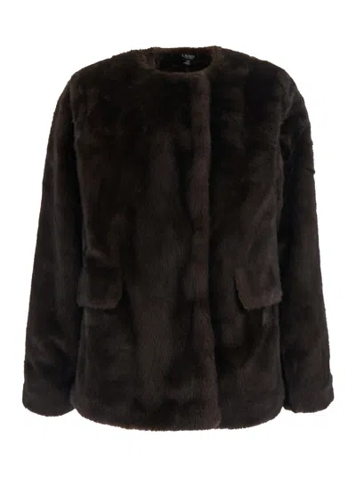 Ralph Lauren Lauren  Shearling Shirt-collar Jacket With Side Pockets In Brown