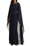 Ralph Lauren Cape Georgette Gown In Metallic