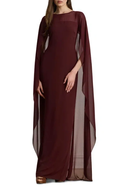 RALPH LAUREN LAUREN RALPH LAUREN SHEER CAPE GEORGETTE COLUMN GOWN
