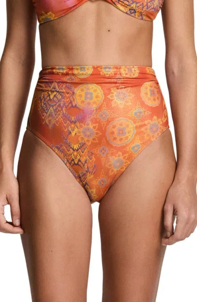 Ralph Lauren Lauren  Shirred High Waist Bikini Bottoms In Brown